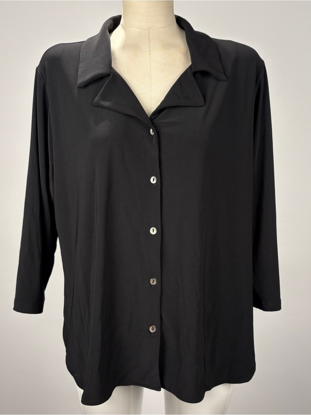 SYMPLI Black Classic Matte Jersey Button Down Blouse Top 14